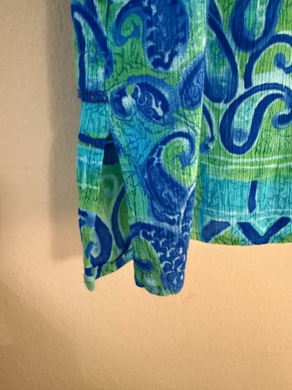 Vintage 90s CM Shapes Blue Green Printed Button Down Blouse L/XL - Picture 9 of 10